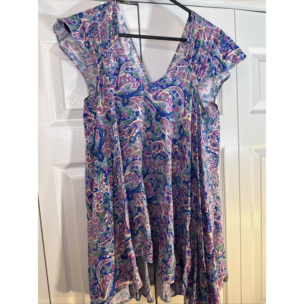 MATILDA JANE Top Womens Medium Hi Low Hem Short Sleeve Floral Multicolor